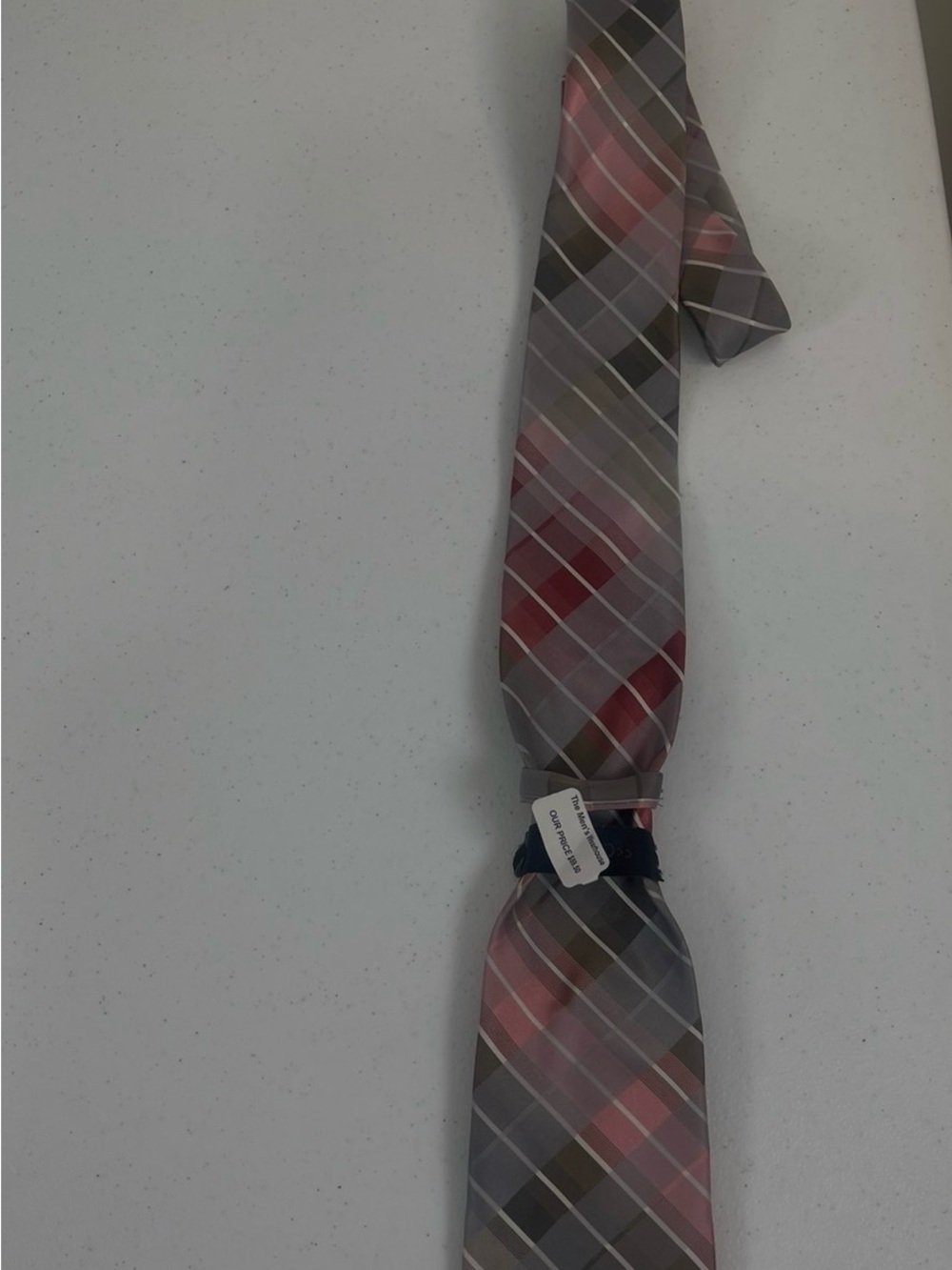 Calvin Klein Pink and Gray Plaid Silk Tie
